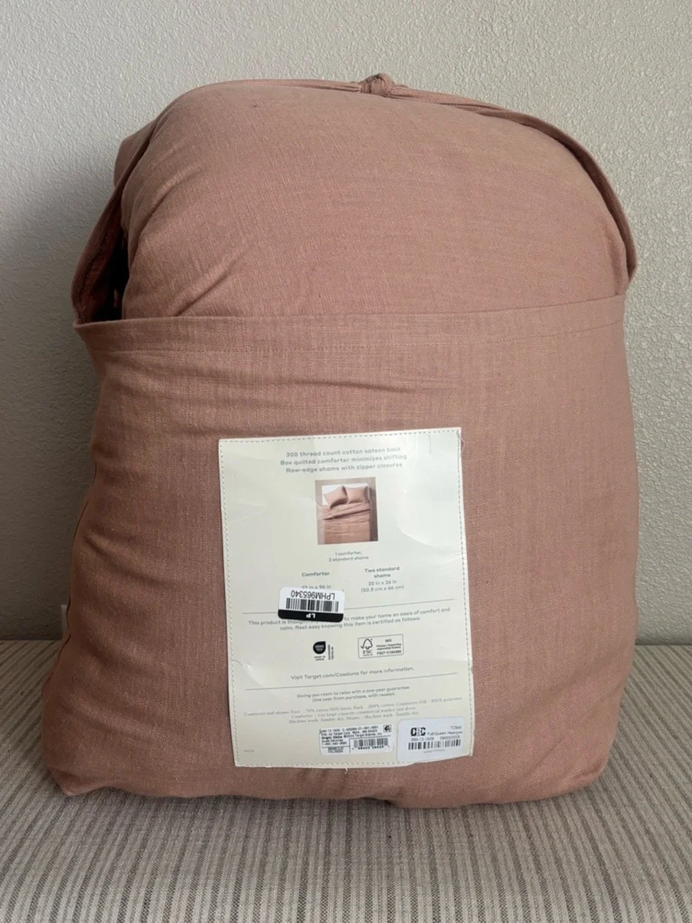 NWT Full/Queen Heavyweight Linen Blend Comforter and Sham Set Light Adobe Clay